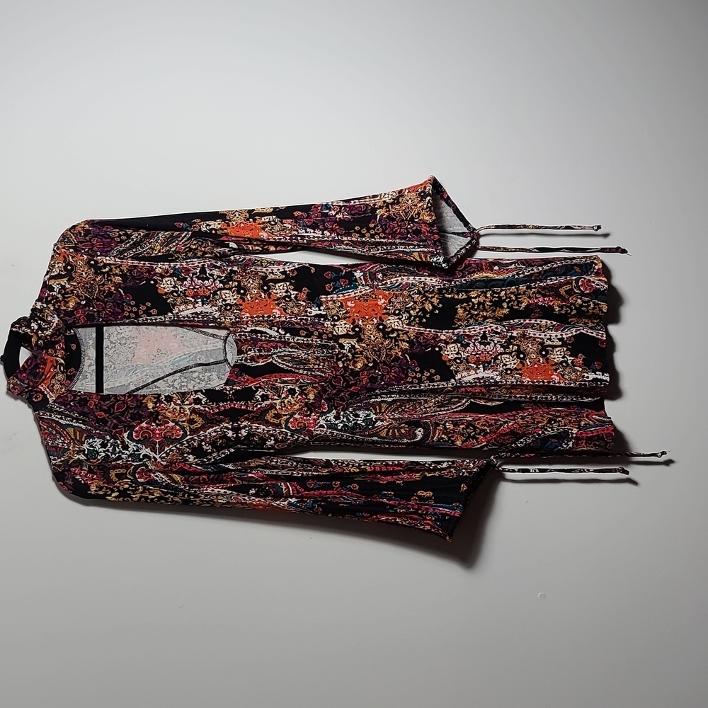 FREE PEOPLE All Dolled Up Paisley High Neck Open Back Long Sleeve Mini Dress Sm - Picture 6 of 16